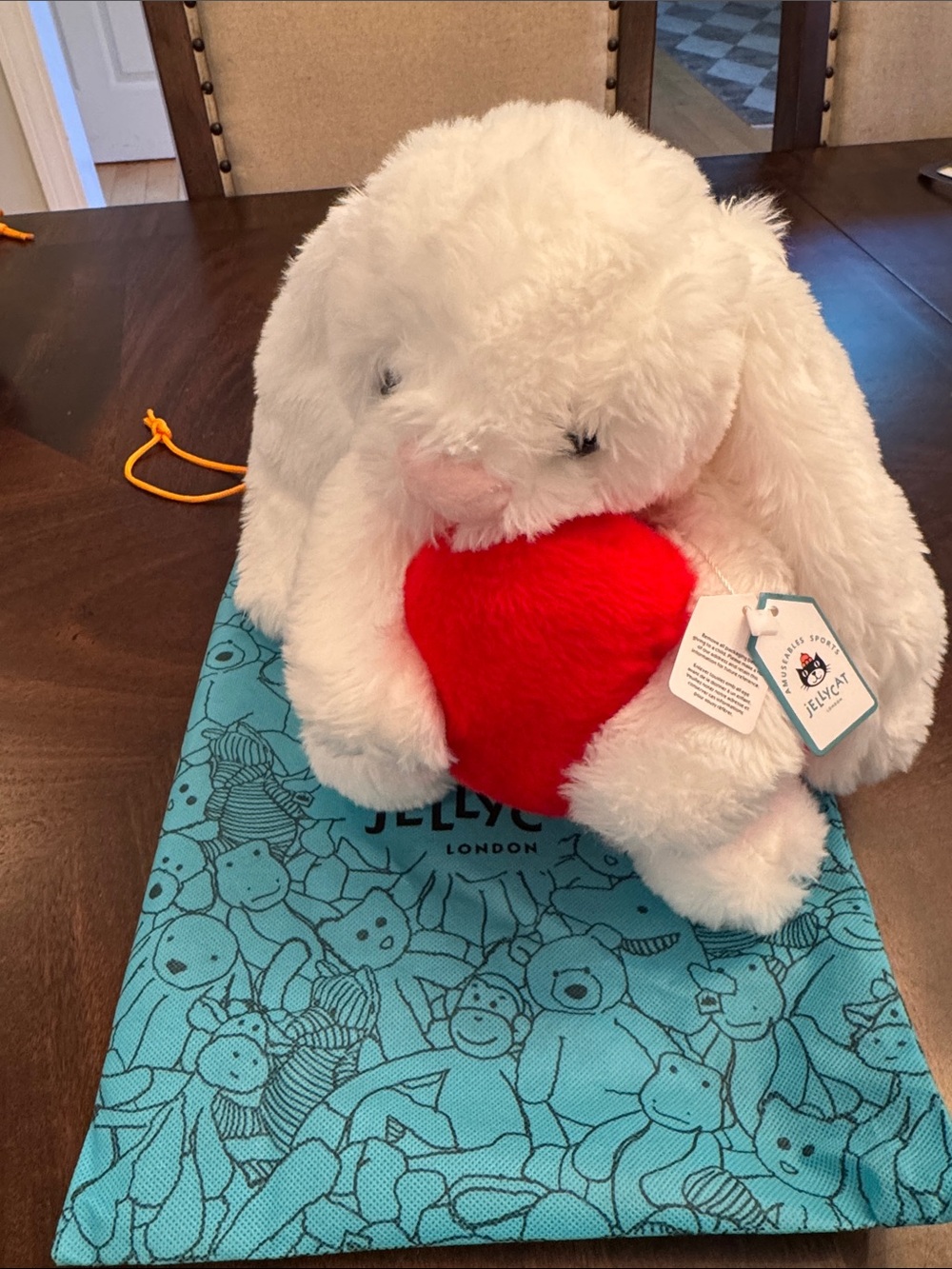 Jellycat White Bunny Plush Hugging Bright Red Heart